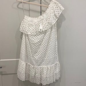 Tory Burch Zoe Eyelet One shoulder Dress White Size 12 NWT